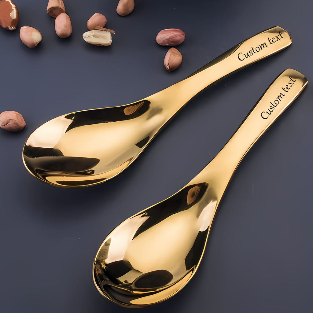 2\u002F4pcs Custom Text Elegant Stainless Steel Soup Spoons, Heavy Flat-Bottomed Spoons, Silvery\u002FGolden, Dessert Spoons, Suitable for Restaurants, Home Kitchens, Offices, And Holidays, Polished Surface, Dishwasher Safe, Christmas Gift