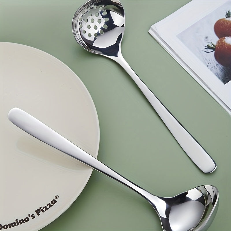 1pc of Thickened Stainless Steel Large Spoons And Slotted Spoons, Creative Western Dining Utensils, Deep Soup Spoons, Ramen Spoons, Hot Pot Spoons, Kitchen, Restaurant, Hotel