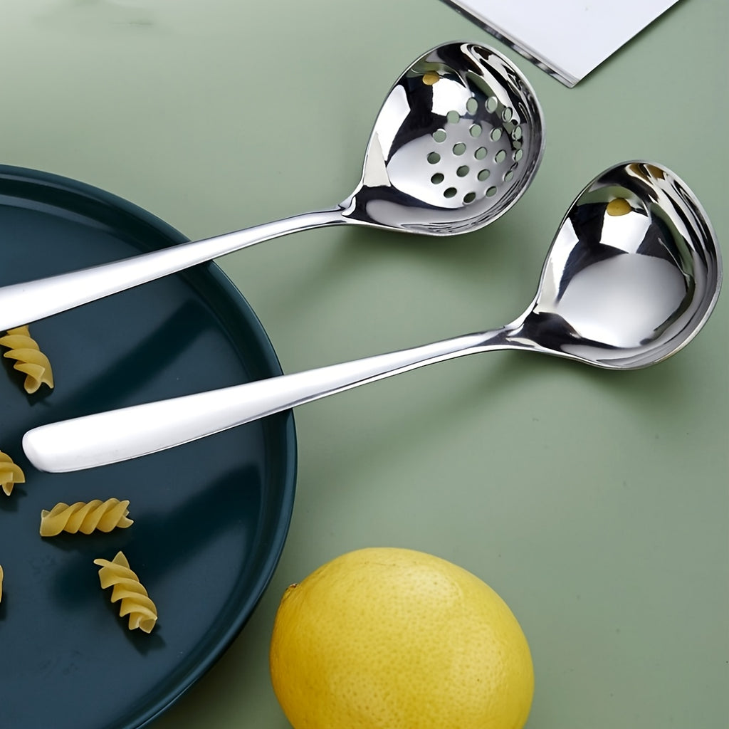 1pc of Thickened Stainless Steel Large Spoons And Slotted Spoons, Creative Western Dining Utensils, Deep Soup Spoons, Ramen Spoons, Hot Pot Spoons, Kitchen, Restaurant, Hotel