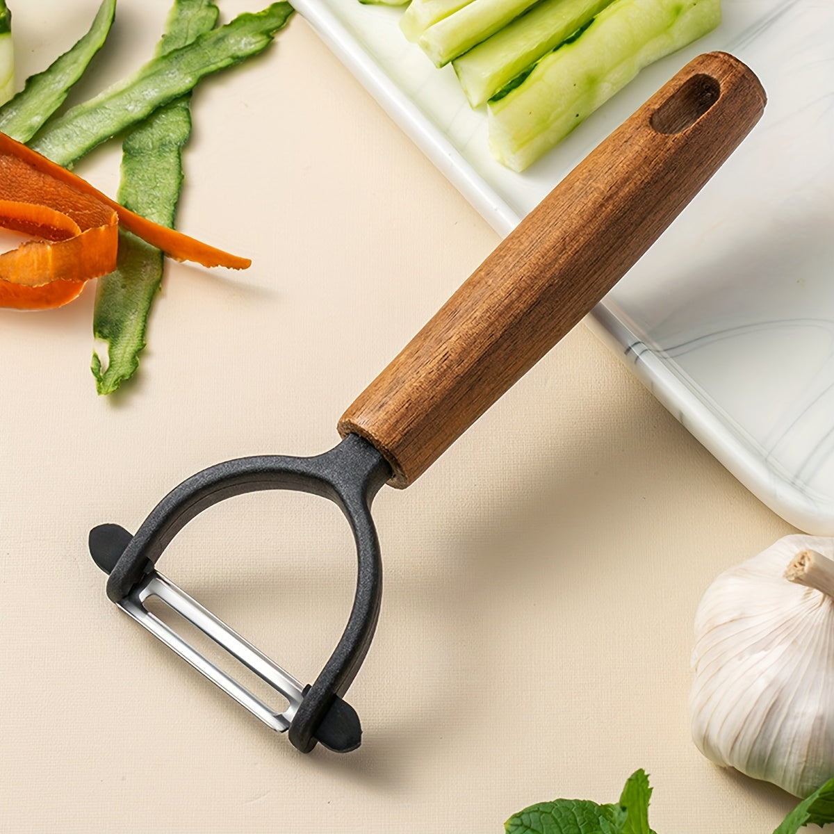 1\u002F 2pcs Stainless Steel Vegetable Peeler with Camphor Wood Handle- Sharp Multi-Function Fruit& Veg Slicer, Ergonomic Kitchen Tool for Potatoes, Carrots& Cucumbers, Traditional Craft Design