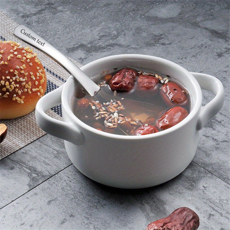 2\u002F4pcs Custom Text Elegant Stainless Steel Soup Spoons, Heavy Flat-Bottomed Spoons, Silvery\u002FGolden, Dessert Spoons, Suitable for Restaurants, Home Kitchens, Offices, And Holidays, Polished Surface, Dishwasher Safe, Christmas Gift