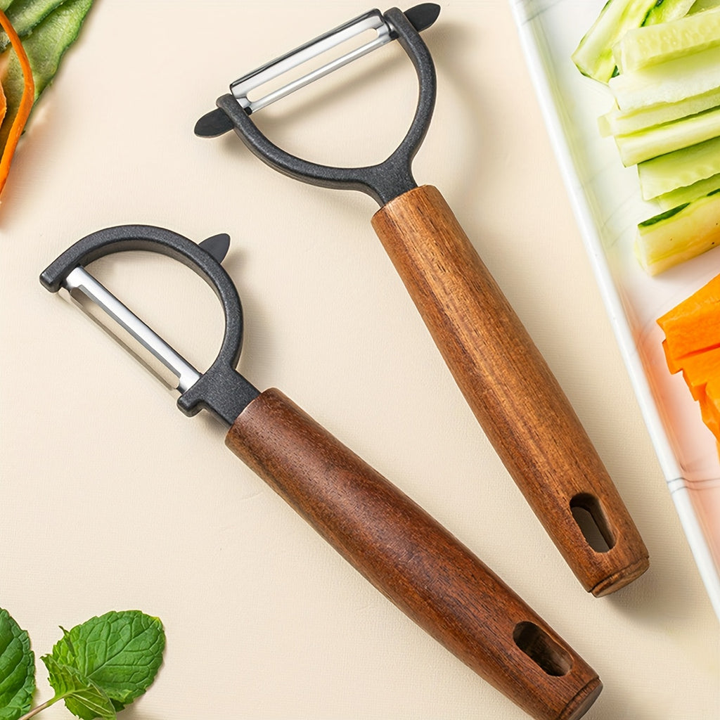 1\u002F 2pcs Stainless Steel Vegetable Peeler with Camphor Wood Handle- Sharp Multi-Function Fruit& Veg Slicer, Ergonomic Kitchen Tool for Potatoes, Carrots& Cucumbers, Traditional Craft Design