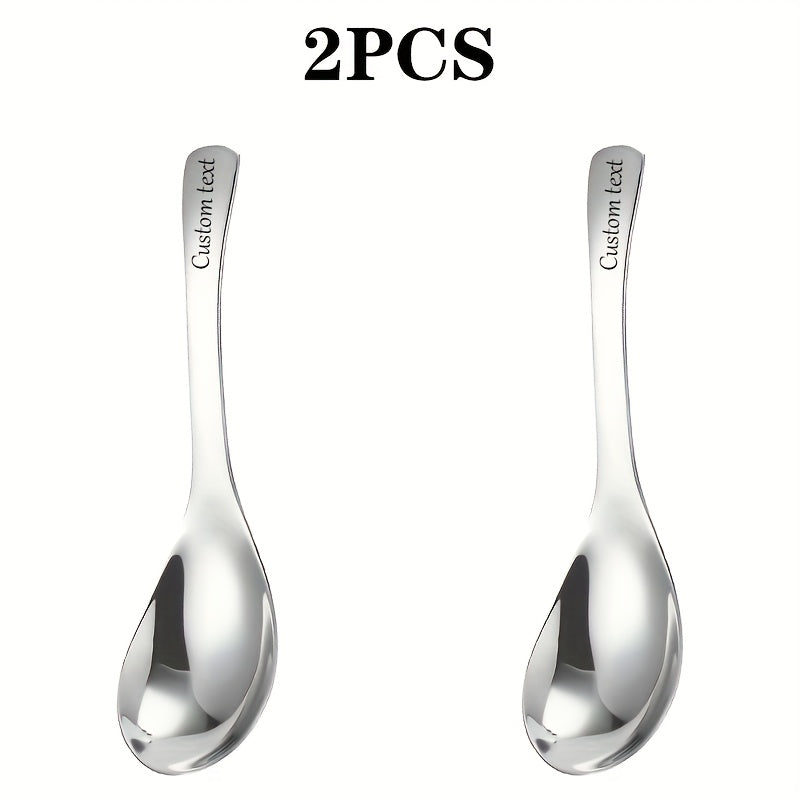 2\u002F4pcs Custom Text Elegant Stainless Steel Soup Spoons, Heavy Flat-Bottomed Spoons, Silvery\u002FGolden, Dessert Spoons, Suitable for Restaurants, Home Kitchens, Offices, And Holidays, Polished Surface, Dishwasher Safe, Christmas Gift