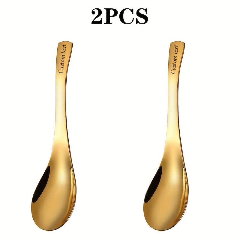 2\u002F4pcs Custom Text Elegant Stainless Steel Soup Spoons, Heavy Flat-Bottomed Spoons, Silvery\u002FGolden, Dessert Spoons, Suitable for Restaurants, Home Kitchens, Offices, And Holidays, Polished Surface, Dishwasher Safe, Christmas Gift