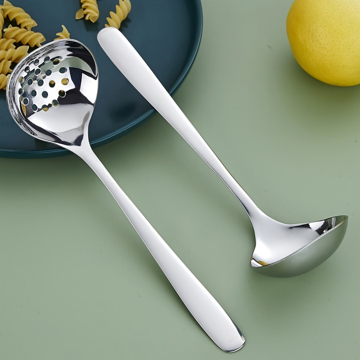 1pc of Thickened Stainless Steel Large Spoons And Slotted Spoons, Creative Western Dining Utensils, Deep Soup Spoons, Ramen Spoons, Hot Pot Spoons, Kitchen, Restaurant, Hotel
