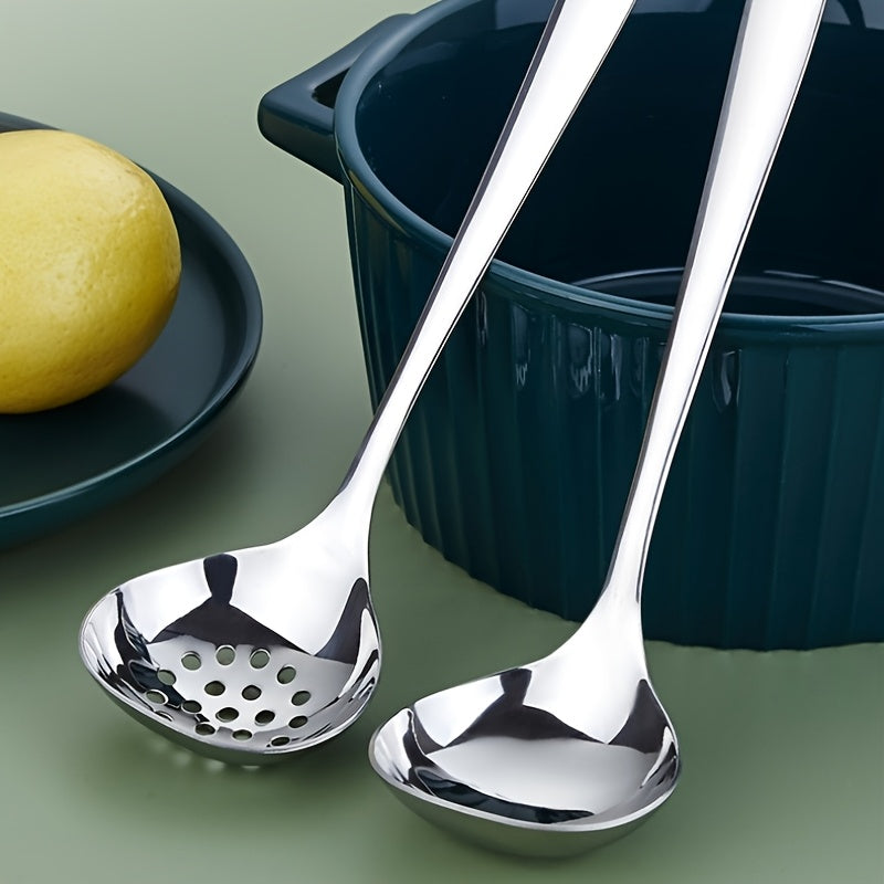 1pc of Thickened Stainless Steel Large Spoons And Slotted Spoons, Creative Western Dining Utensils, Deep Soup Spoons, Ramen Spoons, Hot Pot Spoons, Kitchen, Restaurant, Hotel