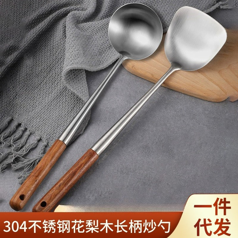 Heavy-Duty -Use Spatula Fried Spoon & Soup Shovel - Long Handle 304 Stainless Steel Kitchen Utensil Suitable for Chefs & Household - Stir-Fry, Saute, Soup Serving