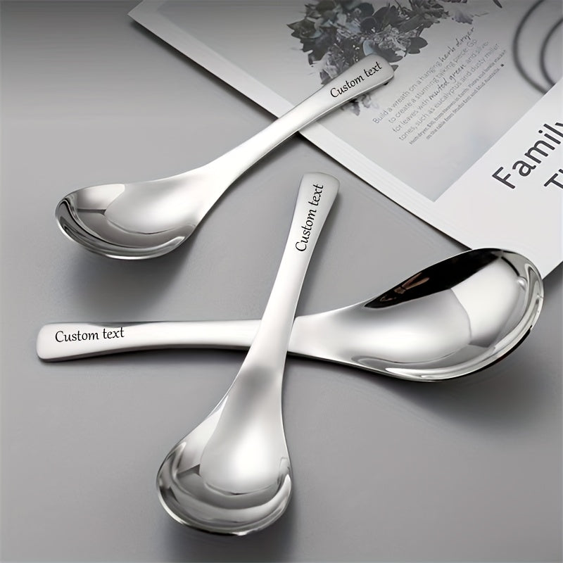 2\u002F4pcs Custom Text Elegant Stainless Steel Soup Spoons, Heavy Flat-Bottomed Spoons, Silvery\u002FGolden, Dessert Spoons, Suitable for Restaurants, Home Kitchens, Offices, And Holidays, Polished Surface, Dishwasher Safe, Christmas Gift