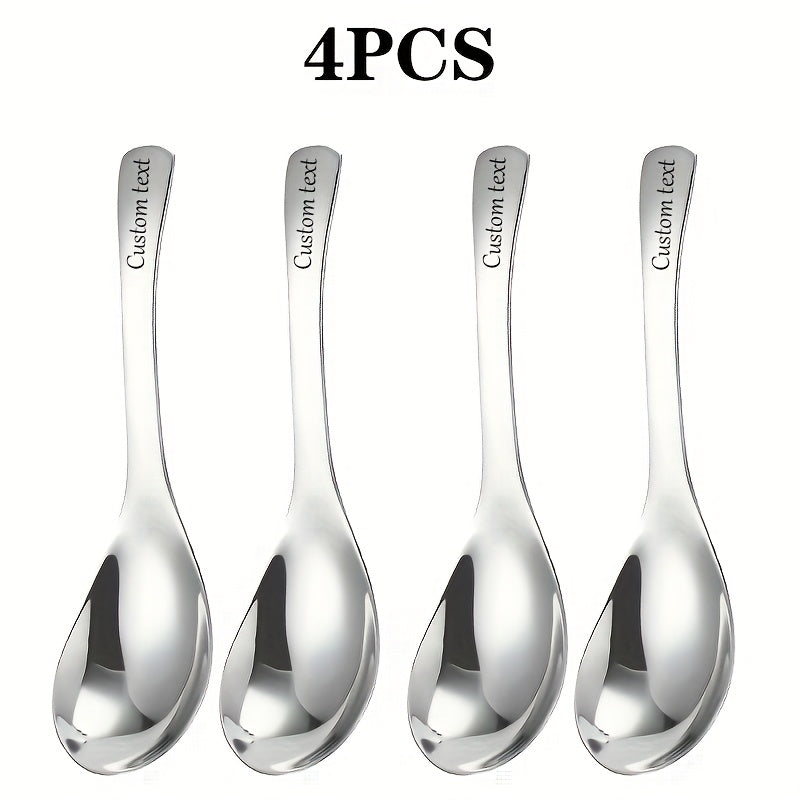 2\u002F4pcs Custom Text Elegant Stainless Steel Soup Spoons, Heavy Flat-Bottomed Spoons, Silvery\u002FGolden, Dessert Spoons, Suitable for Restaurants, Home Kitchens, Offices, And Holidays, Polished Surface, Dishwasher Safe, Christmas Gift