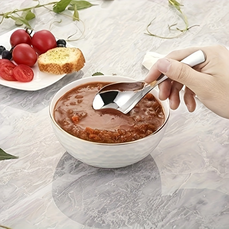 2\u002F4pcs Custom Text Elegant Stainless Steel Soup Spoons, Heavy Flat-Bottomed Spoons, Silvery\u002FGolden, Dessert Spoons, Suitable for Restaurants, Home Kitchens, Offices, And Holidays, Polished Surface, Dishwasher Safe, Christmas Gift