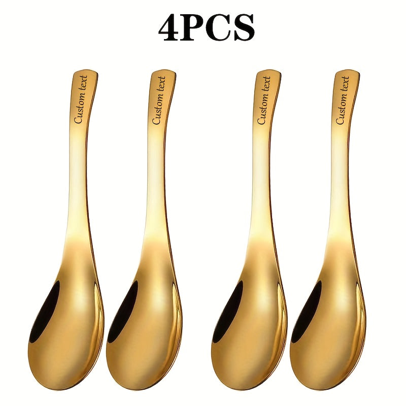 2\u002F4pcs Custom Text Elegant Stainless Steel Soup Spoons, Heavy Flat-Bottomed Spoons, Silvery\u002FGolden, Dessert Spoons, Suitable for Restaurants, Home Kitchens, Offices, And Holidays, Polished Surface, Dishwasher Safe, Christmas Gift